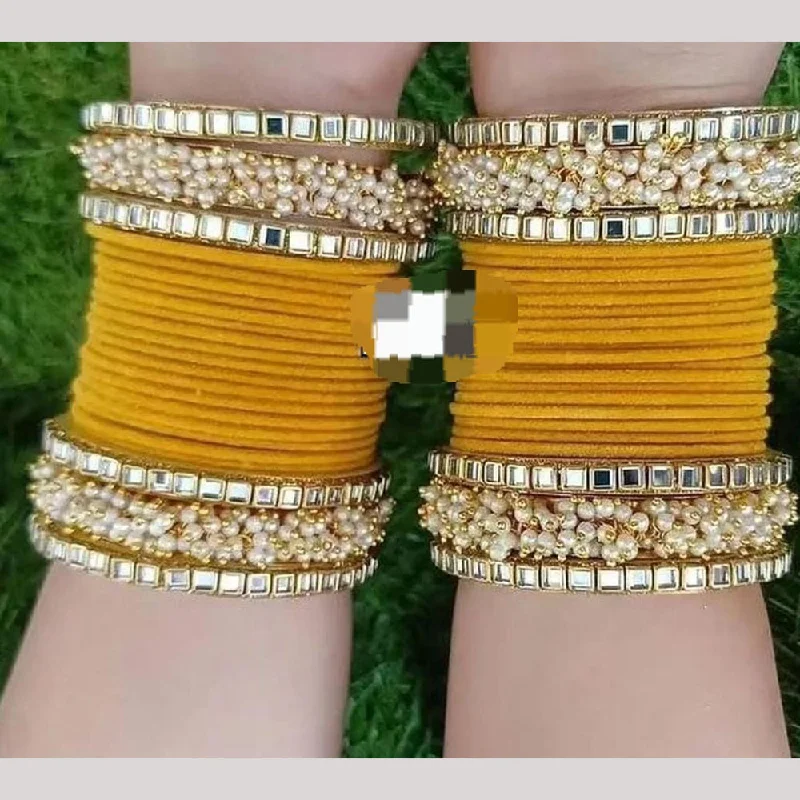 Traditional gold bangles for cultural occasions-Pooja Bangles Gold Plated Mirror  And Velvet Bangles Set