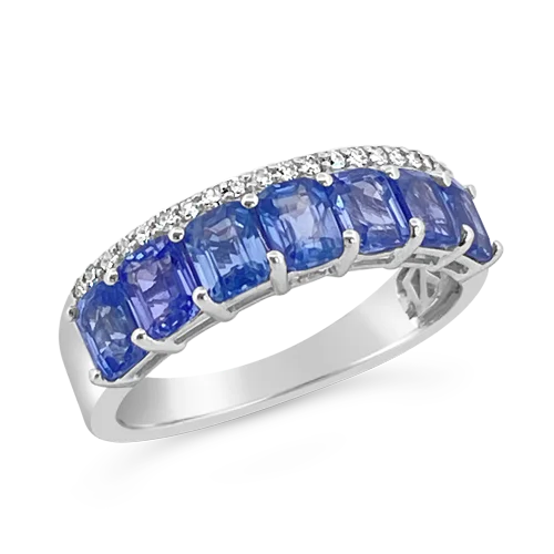 Colorful enamel rings for playful fashion-Sapphire & Diamond Band RIng