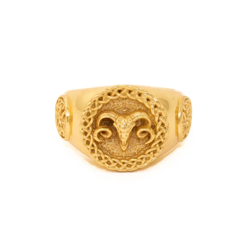 Bohemian gemstone rings for free-spirited fashion-Gold "Celtic Aries" Ring