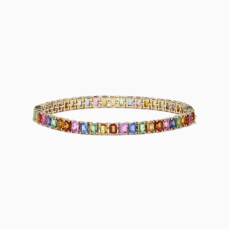 Silver bracelets for timeless style-Watercolor 14k Gold Emerald Cut Multi Sapphire Tennis Bracelet