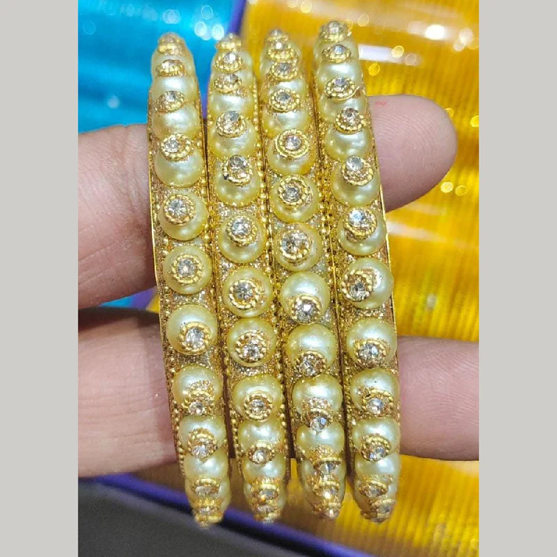 Party-ready bangles for evening wear-Kiran Bangles Gold Plated Austrian Stone And Pearls Bangles Set