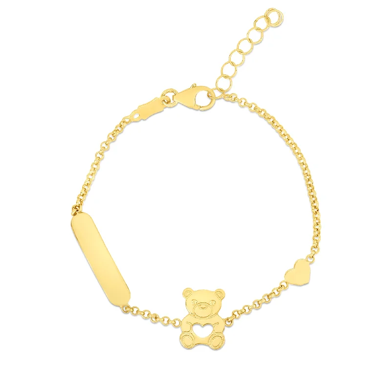 Colorful beaded bracelets for playful designs-14K Gold Teddy Bear ID Bracelet