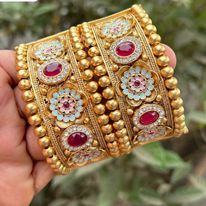 Matching gold bangle sets for a coordinated look-Neetu Art Gold Plated Crystal Stone Meenakari Openable Bangles Set