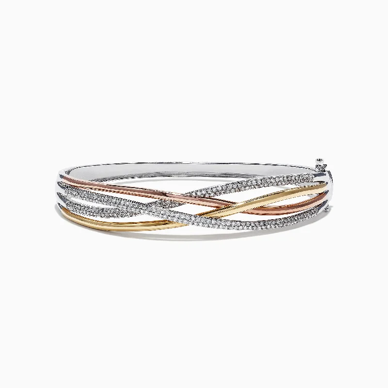 Hand-stamped bracelets for meaningful designs-Trio 14K Tri-Color Gold Diamond Crossover Bangle, 1.03 TCW