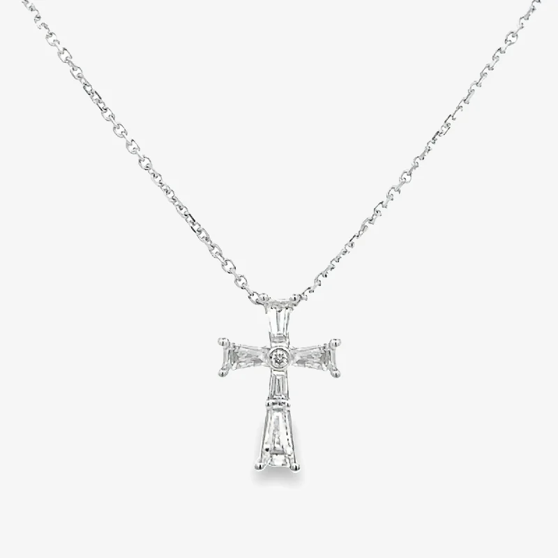 Personalized infinity necklaces for eternal love-Baguette & Round Diamond Small Cross Pendant