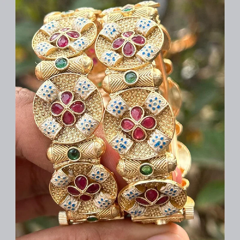 Personalized infinity bangles for eternal love-Neetu Art Gold Plated Pota Stone Meenakari Openable Bangles Set