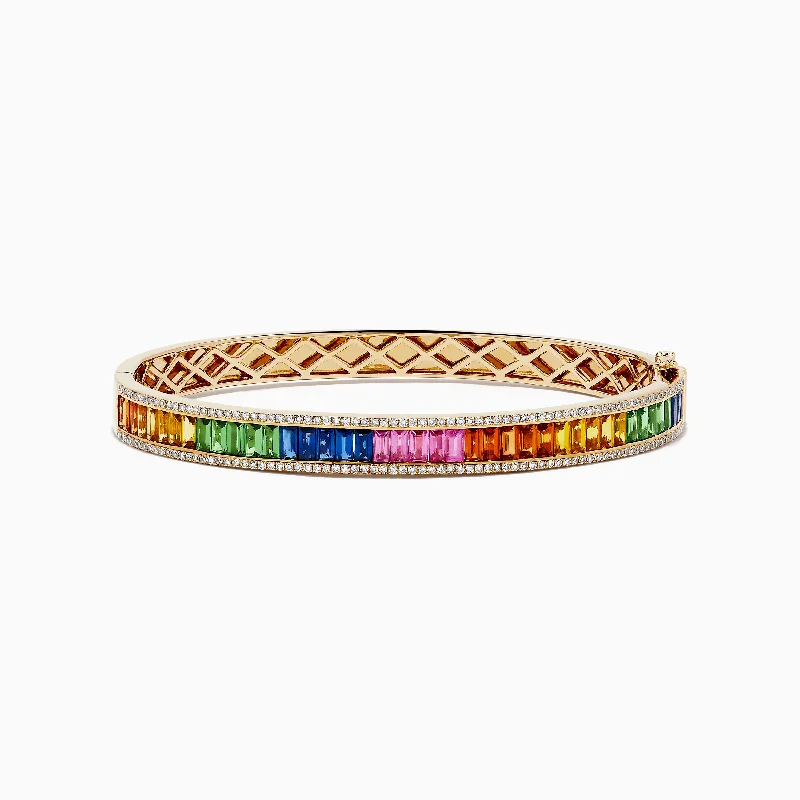 Tennis bracelets for glamorous charm-Watercolors 14K Gold Multi Sapphire and Diamond Bangle