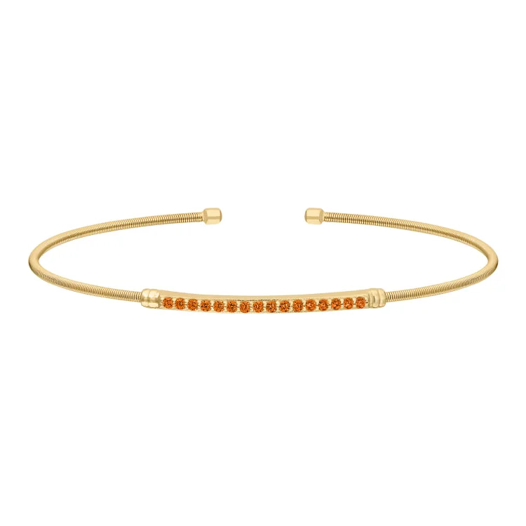 Elegant diamond tennis bracelets for formal occasions-Gold Finish Sterling Silver Cable Cuff Bracelet with Simulated Citrine Birth Gems - November