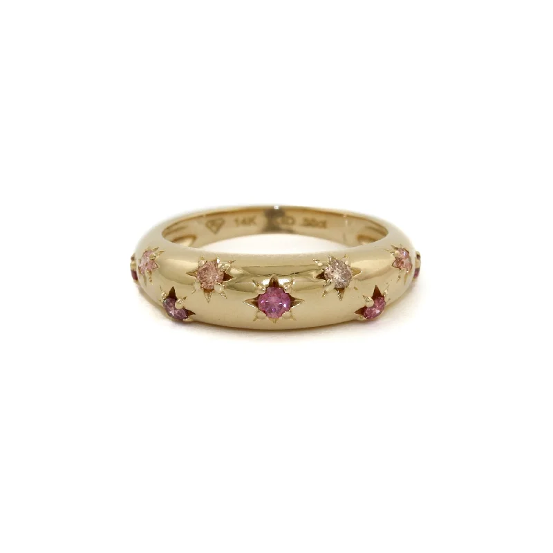 Classic solitaire rings for elegant simplicity-14k Gold x Peach Lab Diamond Star Bombe Band