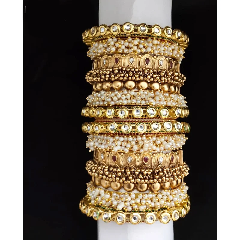 Simple silver bangles for minimalist chic-Akruti Collection Gold Plated Pearl And Kundan Bangle Set