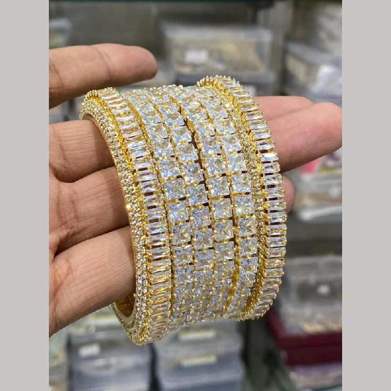 Simple gold bangles for classic elegance-Hira Collections Gold Plated American Diamond Bangles Set