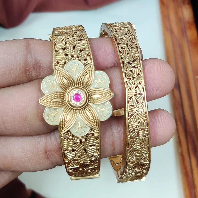 Modern bangle sets for coordinated style-Manisha Jewellery Gold Plated Kundan Stone And Meenakari Openable Bangles Set