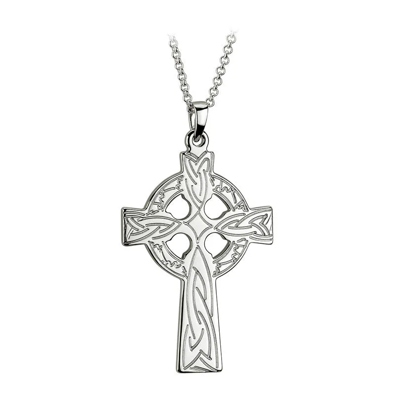 Engraved date necklaces for special occasions-Large Sterling Silver Celtic Cross