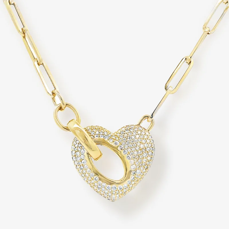 Classic gold chain necklaces for timeless elegance-Pave' Diamond Heart Open Link Necklace