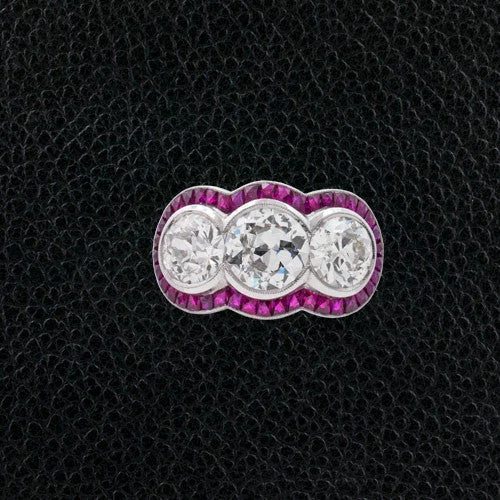 Luxury platinum rings for high-end fashion-Triple Diamond & Ruby Ring