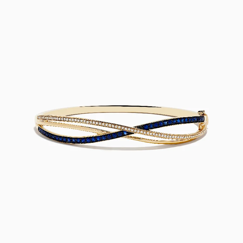 Wrap bracelets for boho-inspired fashion-Royal Bleu 14K Yellow Gold Blue Sapphire and Diamond Bangle