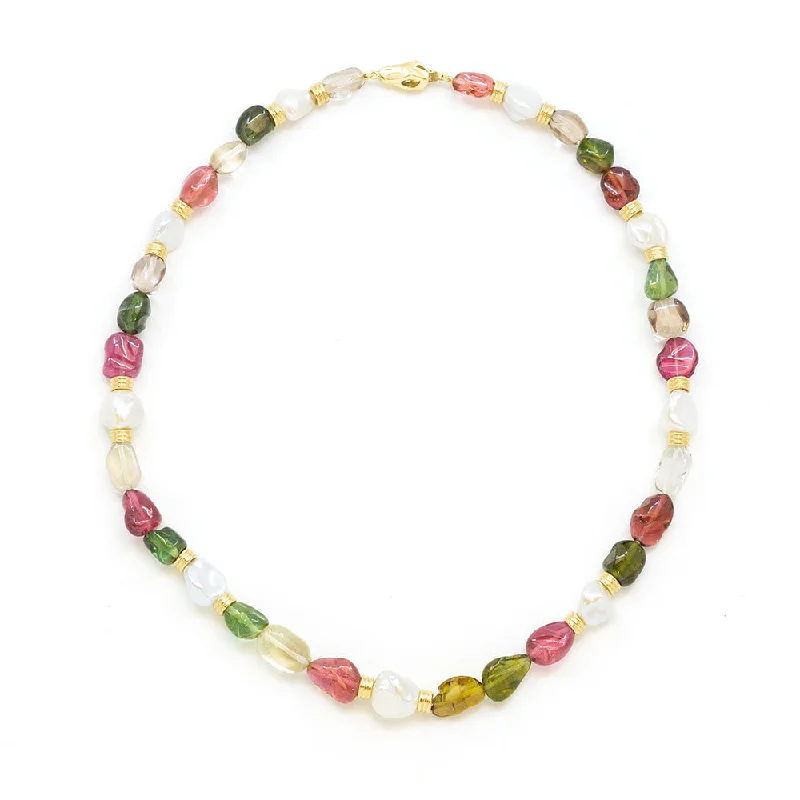 Luxury diamond pendant necklaces for a sparkling touch-Baroque Freshwater Pearls & Tumbled Multicolored Tourmaline Necklace