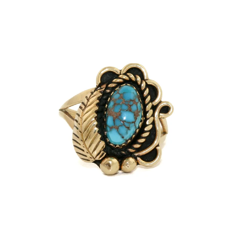 Diamond engagement rings for romantic proposals-Classic 14k Gold x Egyptian Turquoise Navajo Leaf Ring