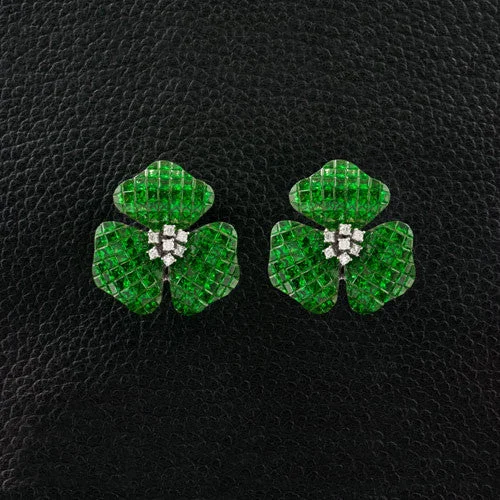 Luxury emerald earrings for elegant fashion-Tsavorite & Diamond Flower Earrings