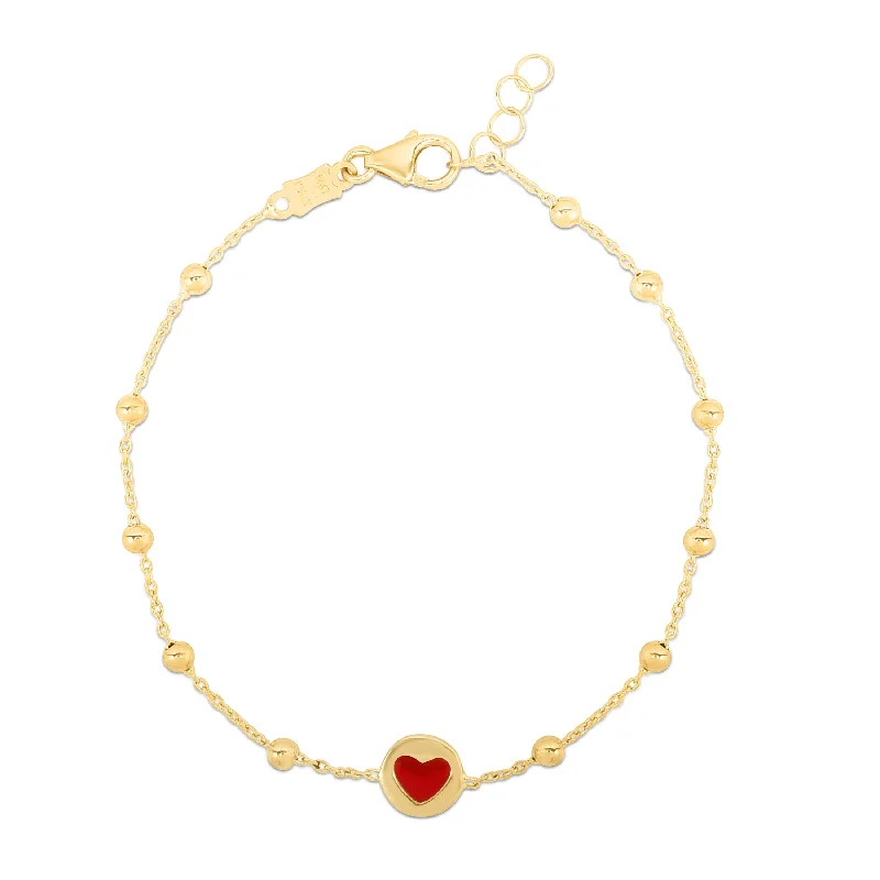 Minimalist bracelets for understated elegance-14K Gold Red Heart and Bead Bracelet