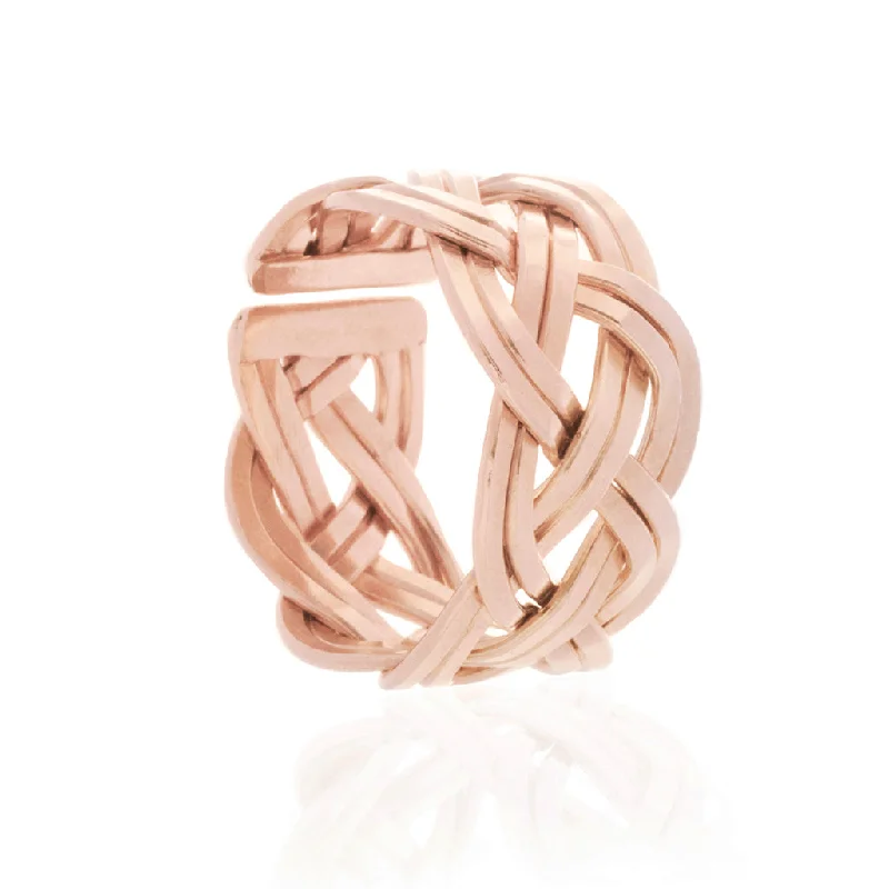 Engraved anniversary rings for celebrating love-Freyja's Weave Ring, Rose Gold