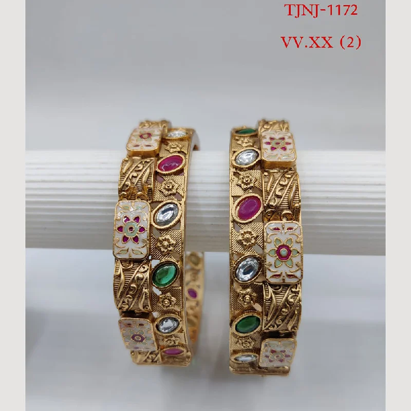 Party wear bangles for festive occasions-Choice Gold Plated Pota Stone Bangles Set