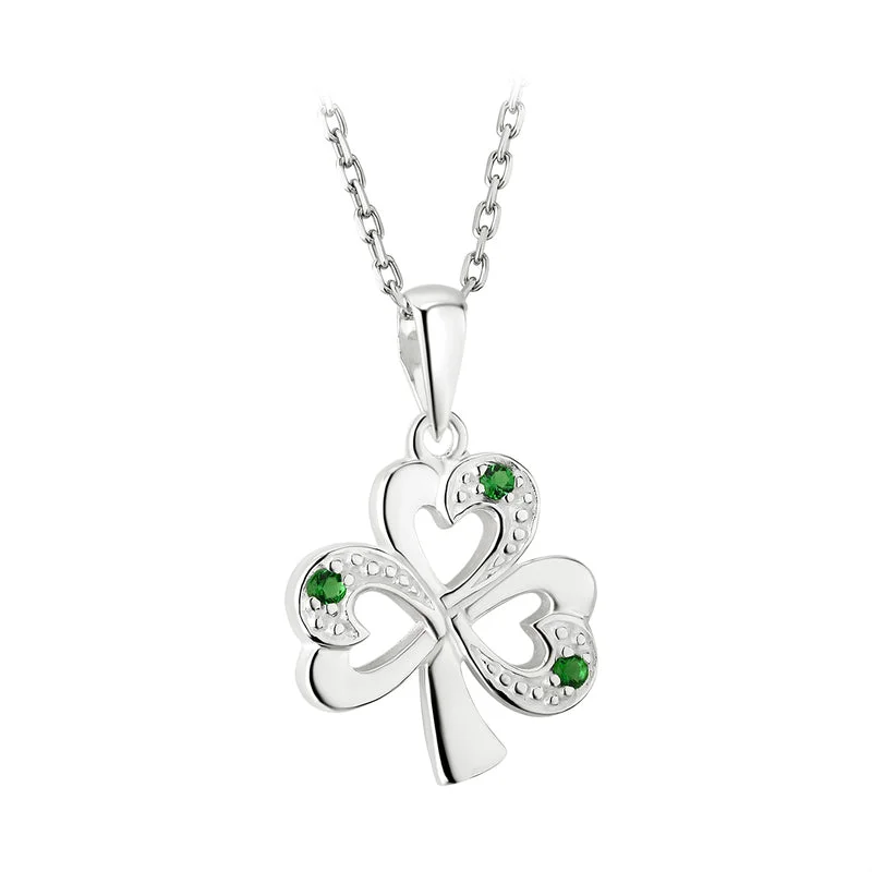 Double pendant necklaces for layered style-Sterling Silver Syn Emerald Shamrock Pendant