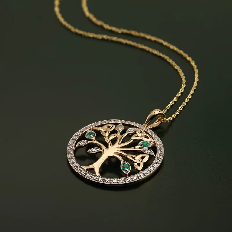 Simple bar necklaces for understated beauty-14K Gold Diamond & Emerald Tree Of Life Pendant