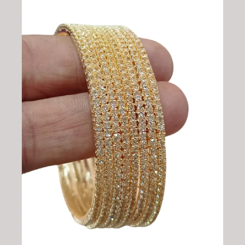 Stackable gemstone bangles for layered elegance-NAFJ Gold Plated Austrian Stone Bangles Set