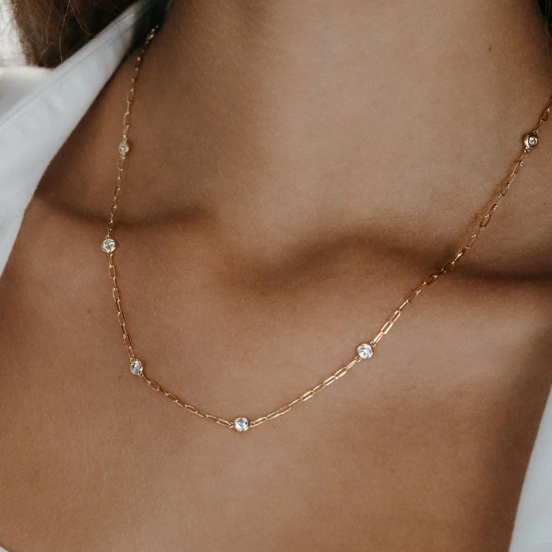 Delicate chain necklaces for subtle elegance-Paper Clip 1.45CT 10 Diamonds By The Yard Necklace