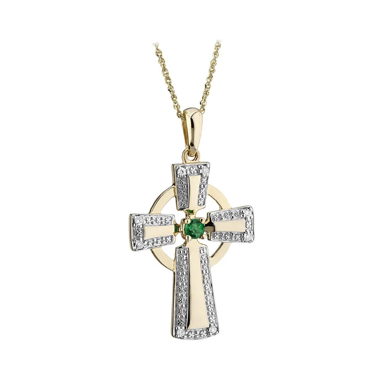 Custom crystal necklaces for personalized gifts-14K Gold Diamond & Emerald Cross Pendant