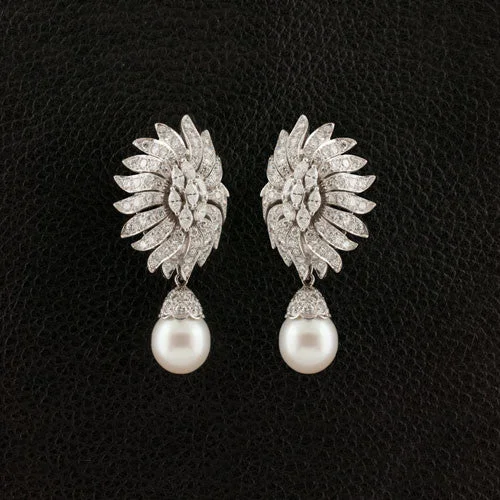 Chunky statement earrings for bold fashion-Pearl & Diamond Drop Earrings