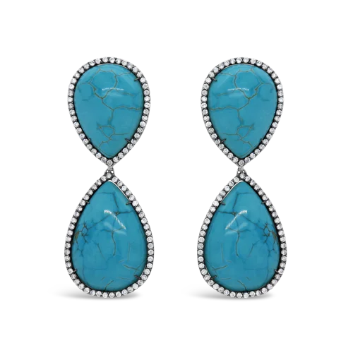 Custom photo dangle earrings for personalized gifts-Turquoise & Diamond Drop Earrings