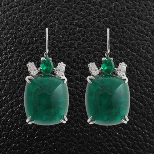 Gemstone dangle earrings for colorful fashion-Emerald & Diamond Earrings