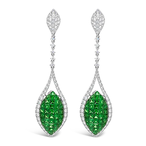 Handcrafted earrings for one-of-a-kind pieces-Tsavorite & Diamond Curvy Dangle Earrings