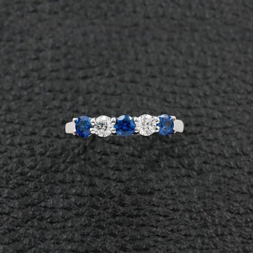 Simple silver rings for minimalist style-Sapphire & Diamond Band