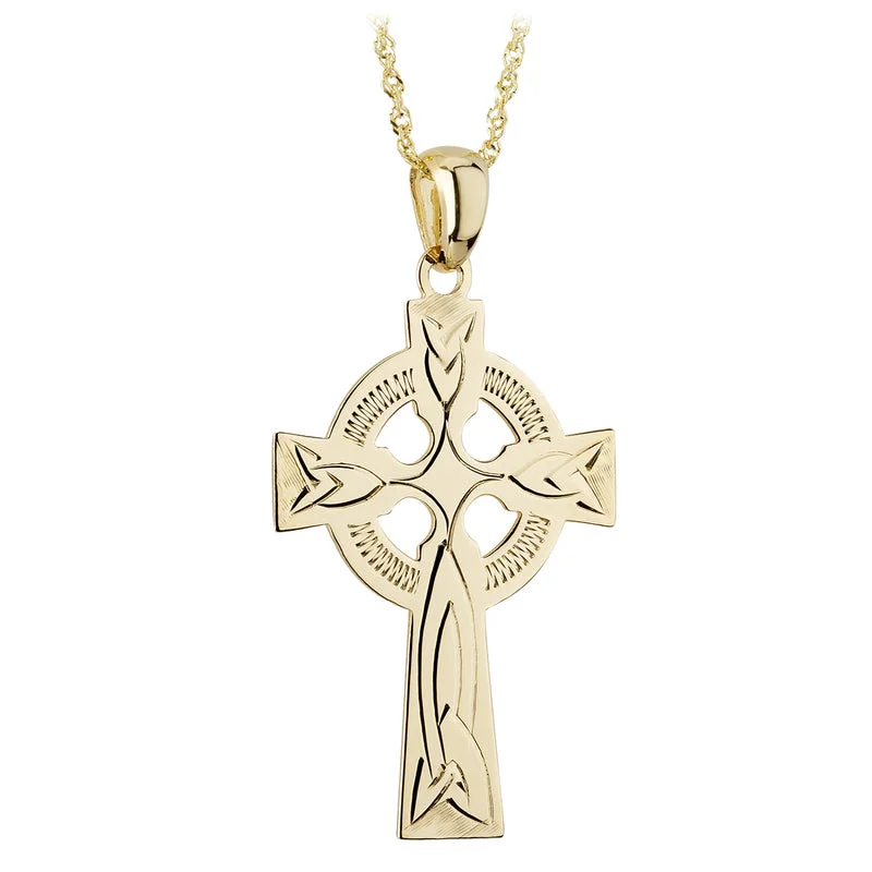 Beaded necklaces for a colorful pop of style-14k Gold Hand Engraved Celtic Cross Pendant