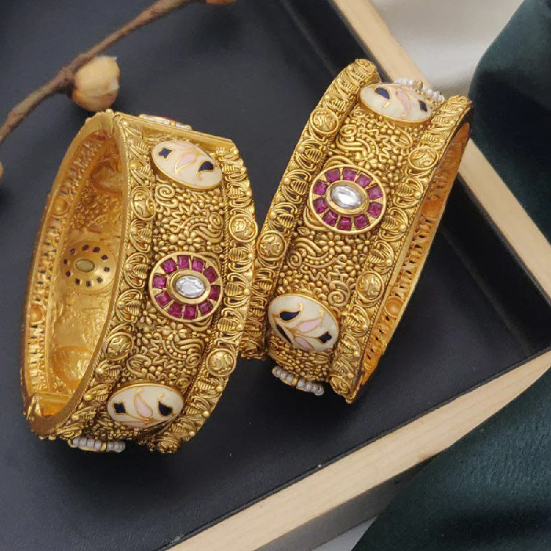 Gold bangles for timeless elegance-Akruti Collection Gold Plated Pota Stone And Meenakari Openable Bangle Set