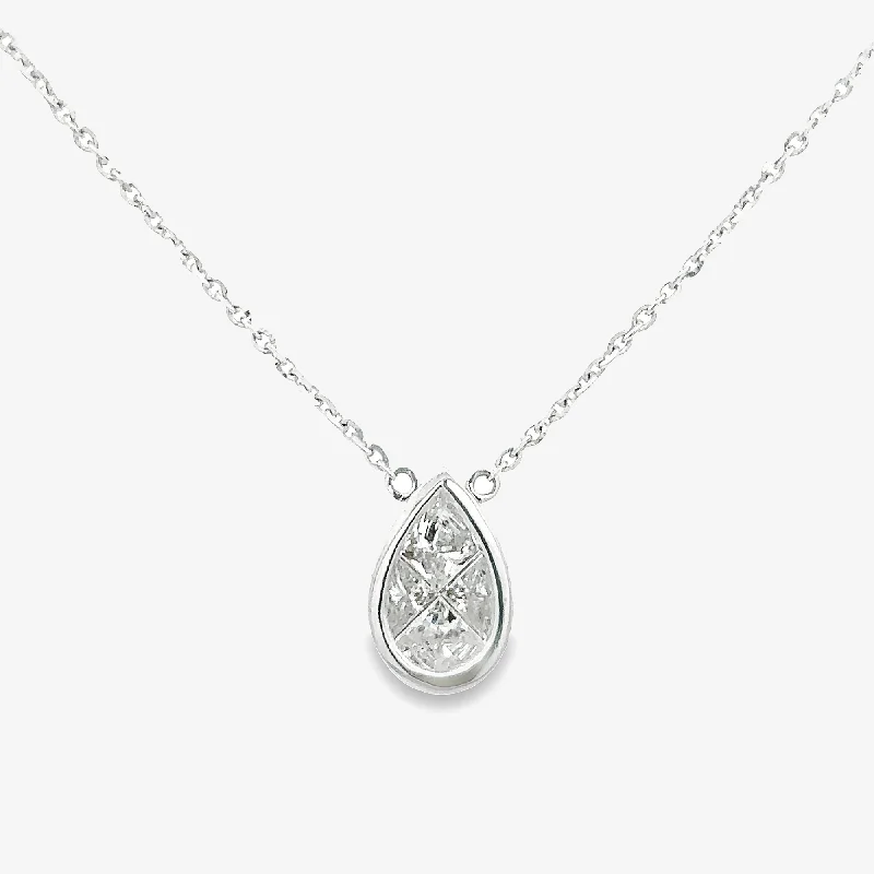 Custom heart pendants for romantic gifts-0.75CT Invisible Set Pear Shaped Diamond Necklace