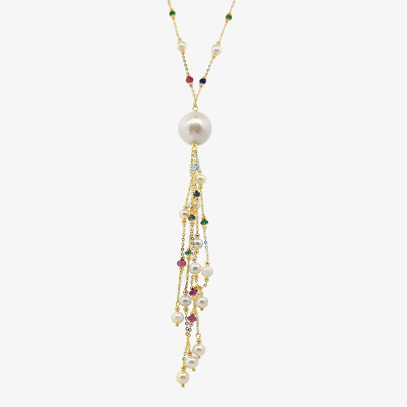 Customized letter necklaces for a personal touch-Pearl & Colored Stones Tassel Necklace