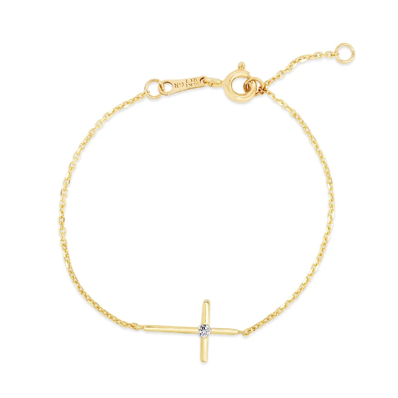 Colorful gemstone bracelets for a vibrant look-14K Gold CZ Side Cross Bracelet