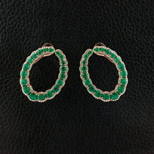 Personalized couple earrings for matching designs-Emerald & Diamond Earrings