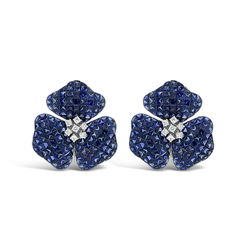 Classic diamond earrings for luxury fashion-Sapphire & Diamond Flower Earrings