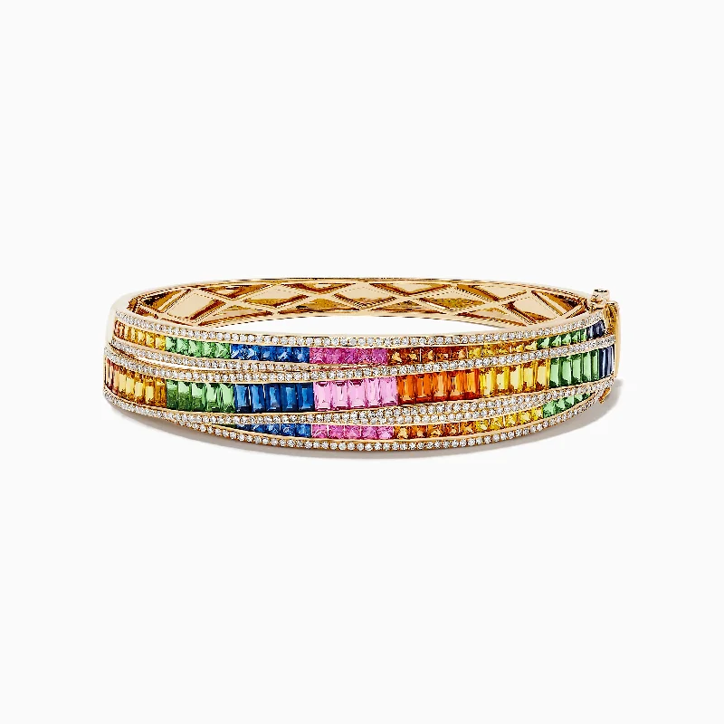 Men's leather bracelets for bold style-Watercolors 14K Gold Multi Sapphire and Diamond Bangle