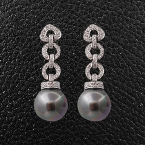 Hoop earrings for bold, chic style-Tahitian Pearl & Diamond Dangle Earrings