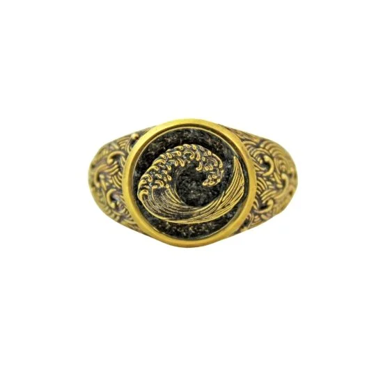 Gemstone rings for colorful, vibrant fashion-Brass "Wave" Signet Ring