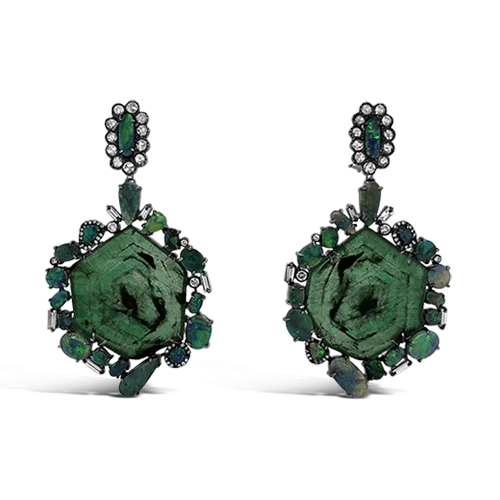 Vintage-inspired earrings for timeless beauty-Emerald Slice Dangle Earrings