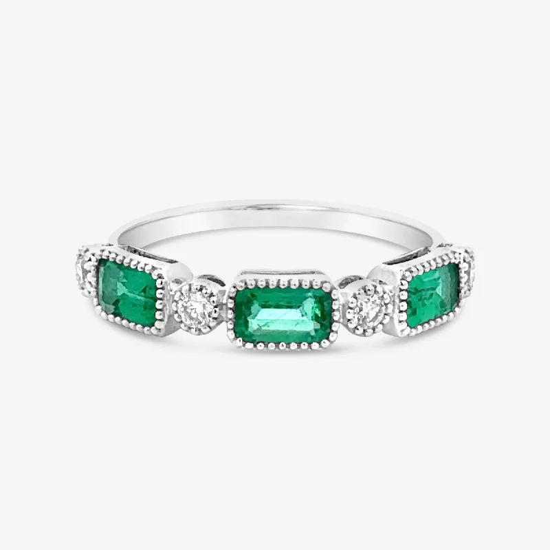 Custom logo rings for branding and gifts-Bezel Set Emerald & Diamond Ring