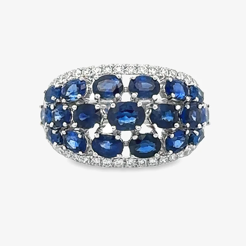 Diamond halo rings for added sparkle-East West Sapphire & Diamond Dome Ring