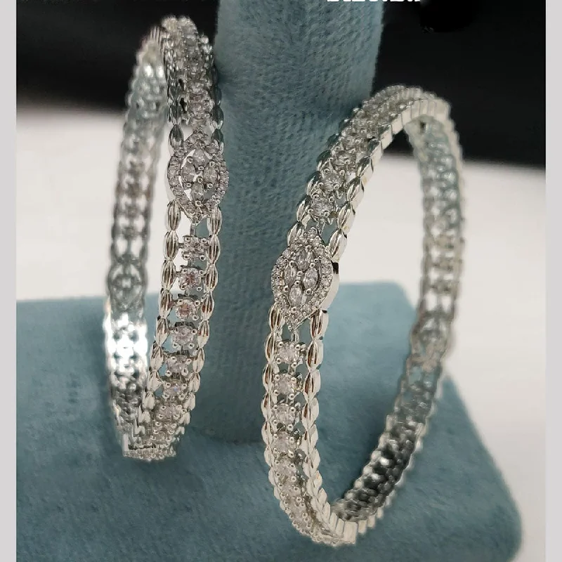 Simple stone bangles for elegant simplicity-Vivah Creations Silver Plated American Diamond  Bangle Set